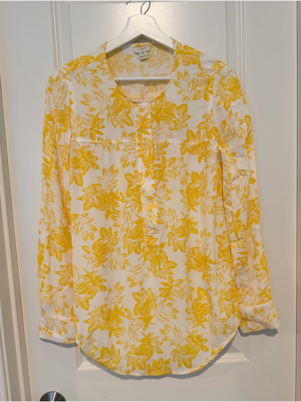 J. Crew White Blouse with Yellow Floral Print